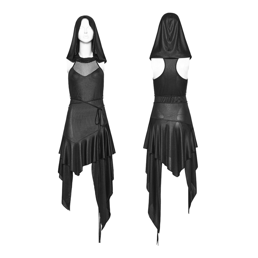 Punk Rave - Slaysha Hooded Kurzes Kleid - Schwarz